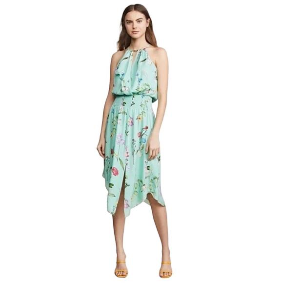 Parker Gigi Dress XL NWT $388 | Green Floral Keyhole Midi Garden Party Summer - Picture 1 of 8